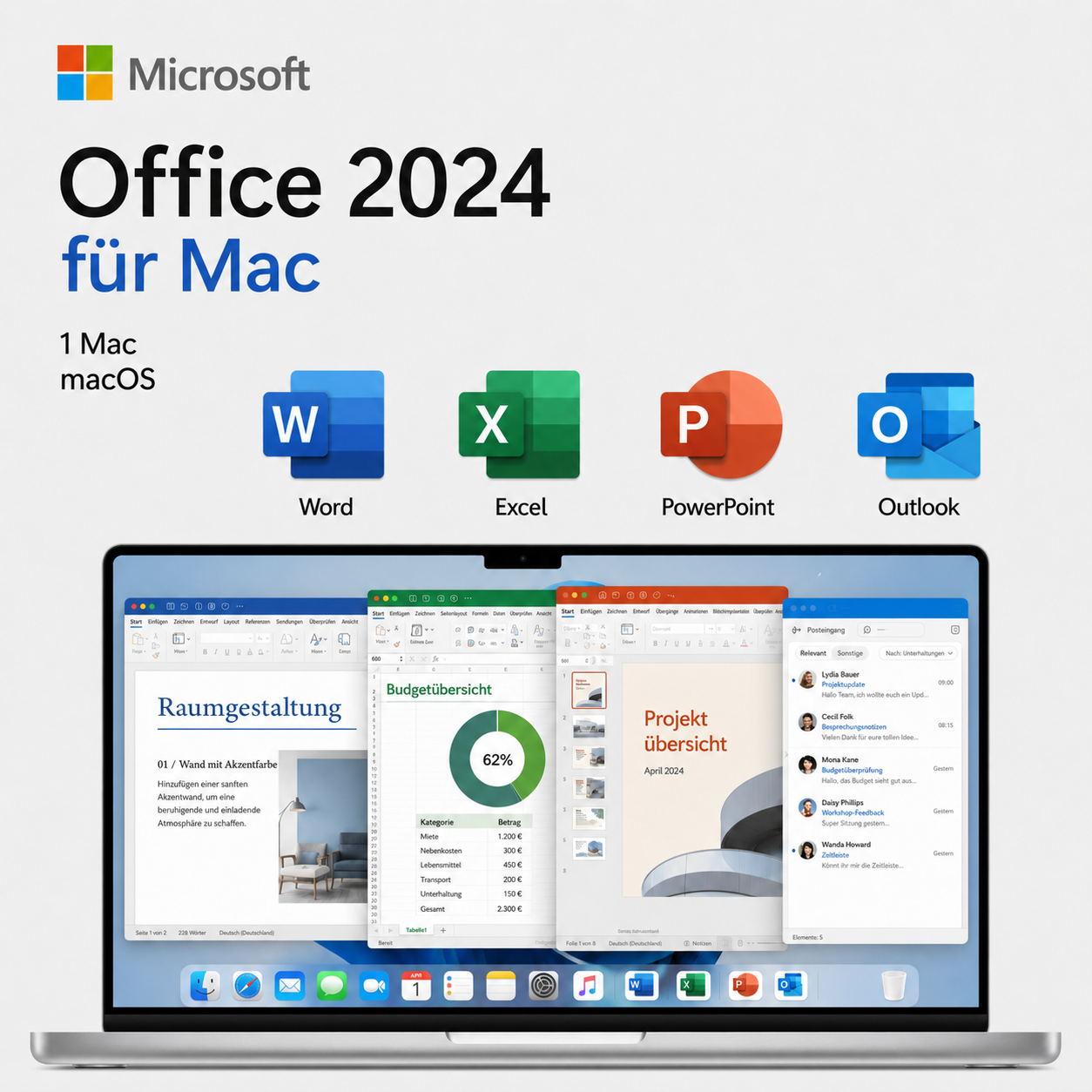 Microsoft Office 2024 für Mac – Word, Excel, PowerPoint & Outlook
