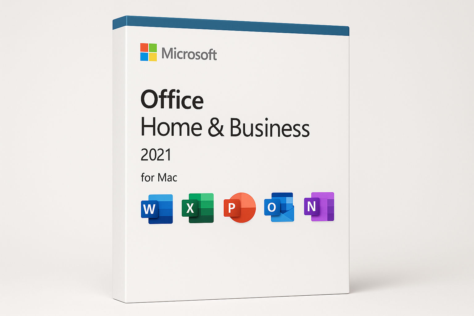 product image for Microsoft Office Home & Business 2021 for Mac, logos for word, excel, powerpoint, outlook, onenote, like a package